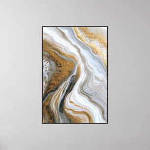 Art mural abstrait fluide marbre or, blanc et gris