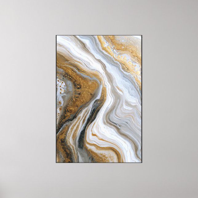 Art mural abstrait fluide marbre or, blanc et gris (Recto)