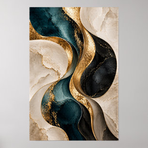 Art mural abstrait flux sculptural noir sarcelle o