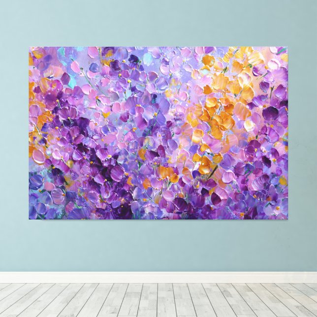 Art mural abstrait jardin floral rose violet (Insitu (Plancher de Bois))
