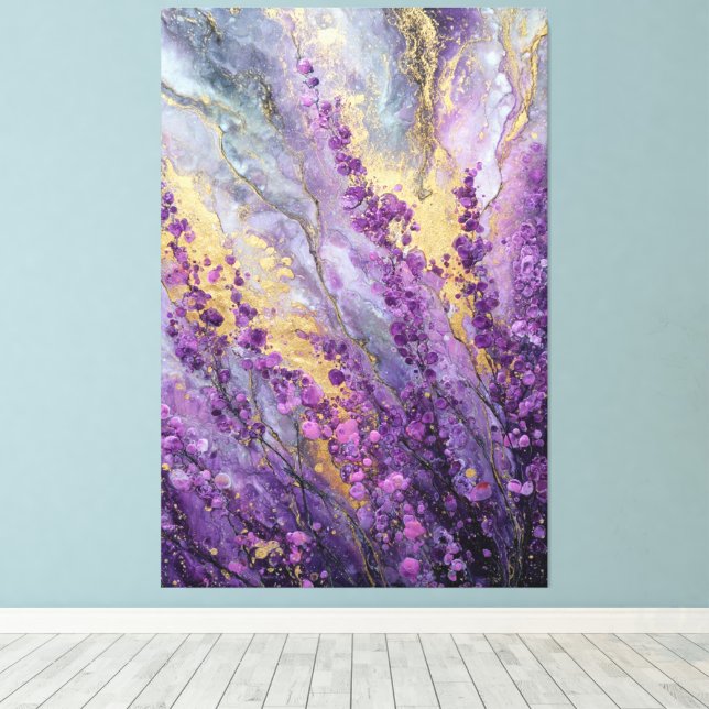 Art mural abstrait marbré or lavande violet (Insitu (Plancher de Bois))