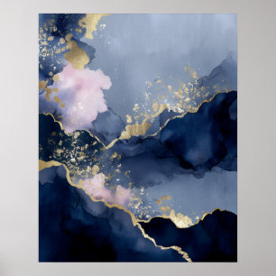 Art mural abstrait moderne bleu marine or