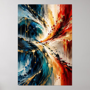 Art mural abstrait moderne énergie Bleu Rouge Or