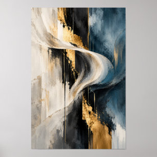 Art mural abstrait ruban fluide or noir bleu