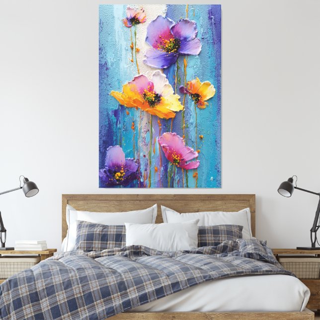 Art mural abstrait texturé floral rose et violet (Insitu(Chambre))