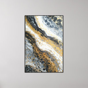 Art mural abstrait tourbillon noir, blanc et or