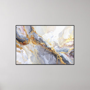 Art mural abstrait Veines de marbre Gris, Blanc &