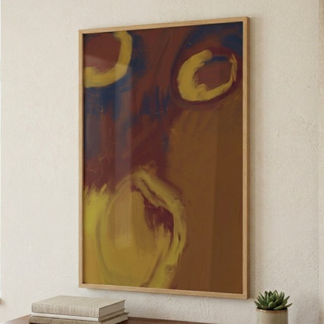 Art mural abstrait Wabi Sabi terreux grand format (An organic wabi-sabi poster for a new apartment renter celebrating a casual housewarming.)