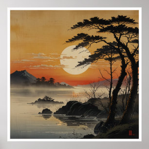Art mural aquarelle des montagnes japonaises