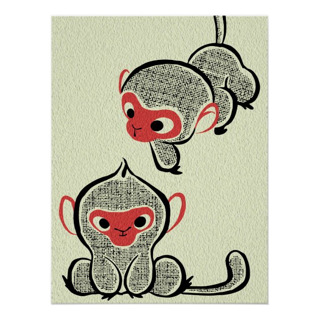 Art mural asiatique créatif | Art de singes (Devant)