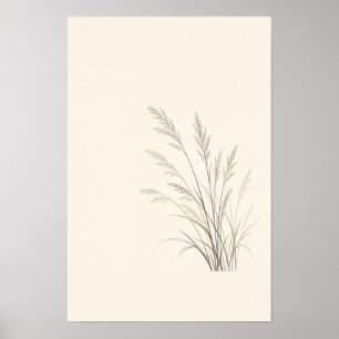 Art mural botanique minimaliste d'herbe sauvage en