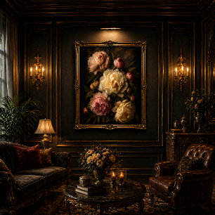 Art mural botanique vintage de pivoine