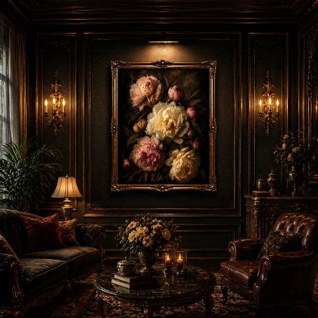 Art mural botanique vintage de pivoine (Créateur téléchargé)