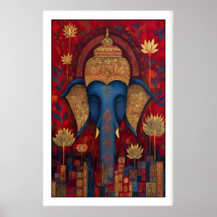 Art mural Bouddha éléphant mystique, fleurs de lot