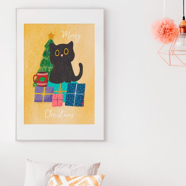 Art mural café chat mignon Noël orange festif (Créateur téléchargé)