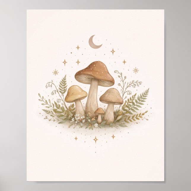 Art mural champignon Cottagecore – Affiche (Devant)