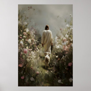 Art mural chrétien moderne Jésus et agneau