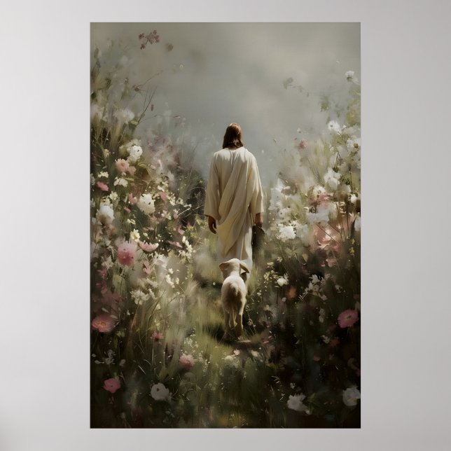 Art mural chrétien moderne Jésus et agneau (Devant)