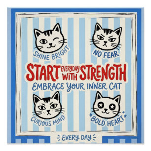 Art mural de chat motivationnel – Citation de forc