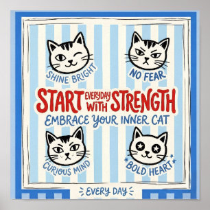 Art mural de chat motivationnel – Citation de forc