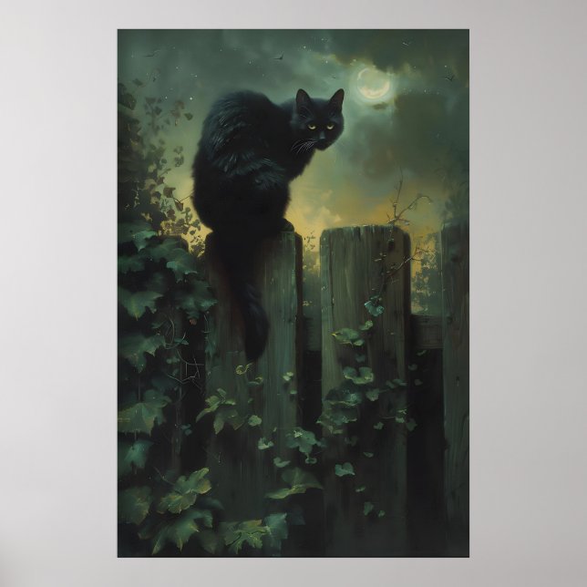 Art mural de chat noir, Art gothique de chat de ja (Devant)
