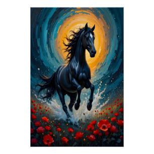 Art mural de cheval noir surréaliste Cadeau de d
