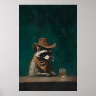 Art mural de cow-boy raton laveur fumeur, drôle vi