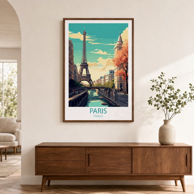 Art mural de destination Paris France Voyage Rétro (Retro Travel Paris France Destination Wall Art)