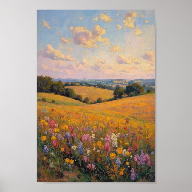 Art mural de ferme de champ de fleurs sauvages vin (Devant)