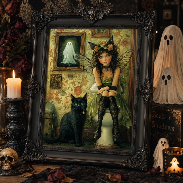 Art mural de Halloween de fée victorienne et chat  (Créateur téléchargé)