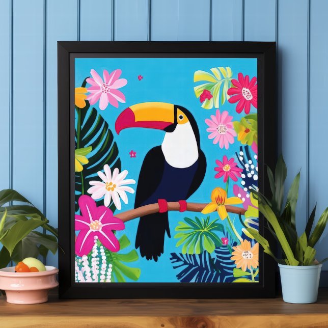 Art mural de la jungle Fleurs tropicales Toucan Oi (Créateur téléchargé)