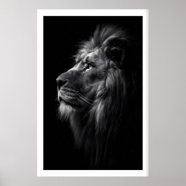 Art mural de lion noir et blanc de profil avec (Devant)