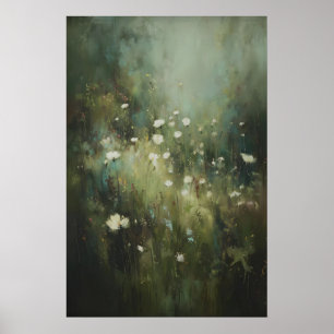 Art mural de prairie fleurie, Floral blanc lunatiq