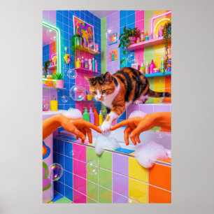 Art mural de salle de bain maximaliste, Chat calic