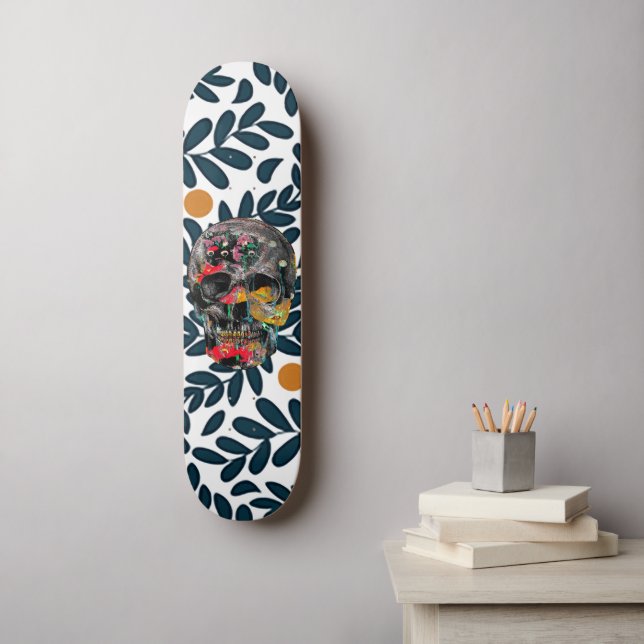 Art mural de skateboard crâne botanique (Art mural)