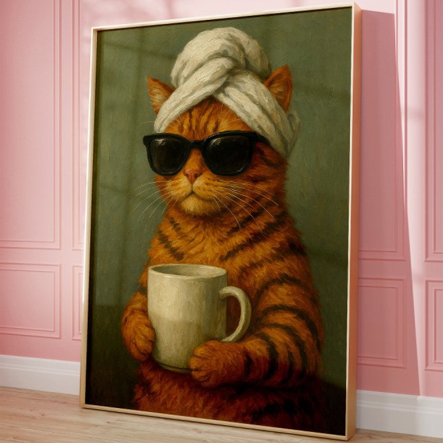 Art mural de spa de chat drôle, Cadeau pour les am (Cat Coffee Art)