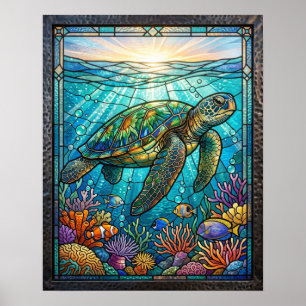 Art mural de tortue marine en verre coloré