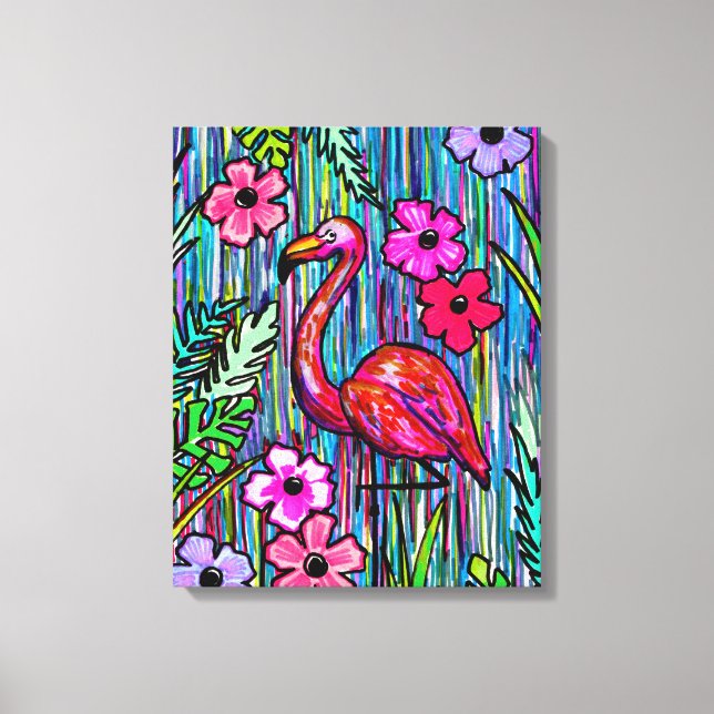 Art mural dessin tropical flamant rose (Recto)