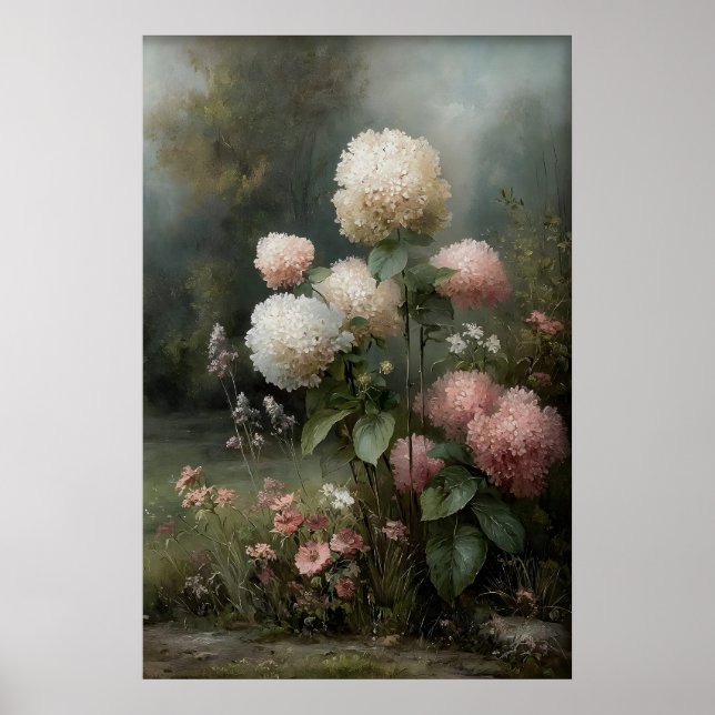 Art mural d'hortensia imprimable, Antique Printemp (Devant)
