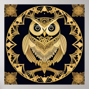 ✨ Art mural du hibou doré ornemental Nature Luxe