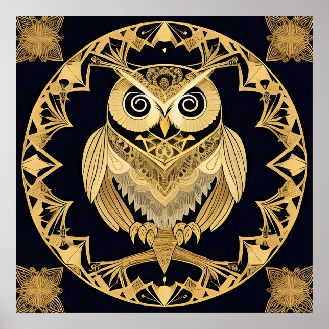 ✨ Art mural du hibou doré ornemental Nature Luxe (Devant)