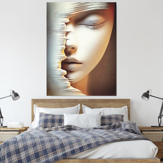 Art mural du visage féminin abstrait – Texturé mod (Insitu(Chambre))