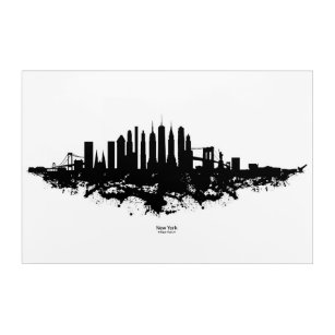 Art Mural En Acrylique Aquarelle New York Skyline noir et blanc