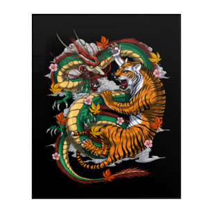 Art Mural En Acrylique Bataille japonaise de Tigre Dragon
