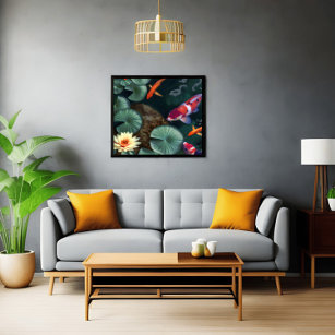 Art Mural En Acrylique Beau poisson Koi dans Lotus Pond 5