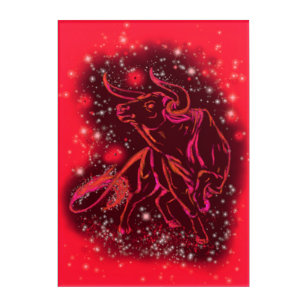 Art Mural En Acrylique Bull Running At Red Starry Night Acrylic Print