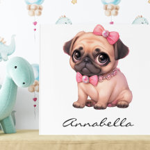 Carlin Chiot Avec Bow Rose Illustration Nom Person