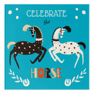 Art Mural En Acrylique Célébration du Motif Folk Horse Star