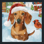 Art Mural En Acrylique Dachshund Winter Wonderland Christmas Joy<br><div class="desc">Ce design festif reflète l'esprit joyeux de la période des fêtes, avec un adorable petit portant un chapeau de Père Noël. Le chien est niché dans un pays des merveilles hivernales, avec un bonhomme de neige, un sapin de Noël décoré et des cadeaux joliment emballés. Les flocons de neige tombent...</div>