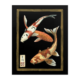 Art Mural En Acrylique Deux Japonais Koi Goldfish sur un Arrière - plan n
